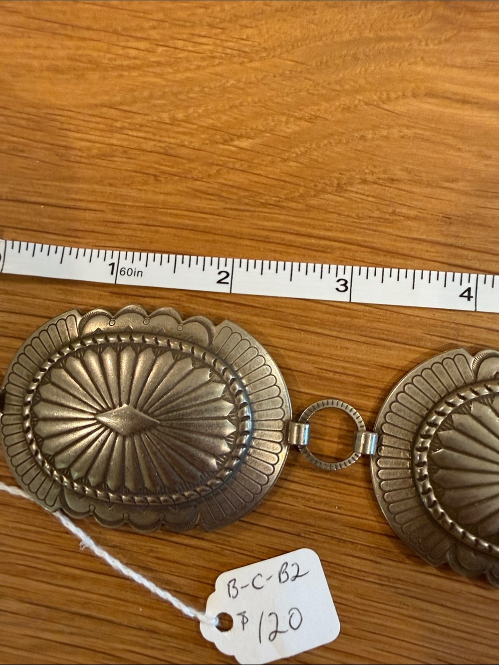 Silver Concho Style Link Belt - Oval Western Medallions 41 inches Metal Navajo - Picture 4 of 4